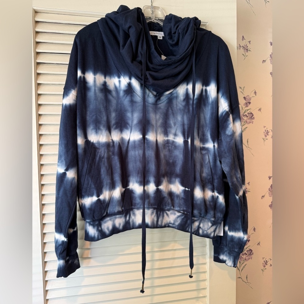 NWT Young Fabulous & Broke Blue & White Tie Dye Piper Fleece Hoodie in Medium - Picture 1 of 8